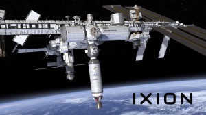 Illustration de ce que donnerait un étage Centaur (l'espèce de fusée en bas) arrimée à la station spatiale internationale, dans le cadre du projet de Nanoracks. Source : http://nanoracks.com/
